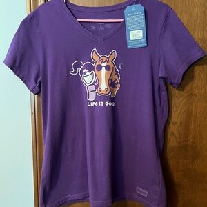 NWT Life is Good Women's Short Sleeve T Shirt Graphic Tee Horse & Girl L